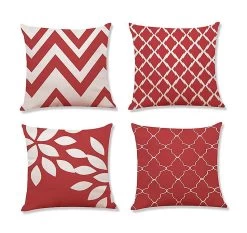 Set Of 4 Pillow Cases Cozy Red White Geometry Modern Simple Festive Throw Pillowcase Cover Cushion Case Home Decor 40x40 Cm