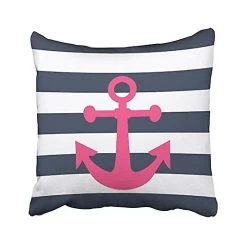 Square Throw Pillow Covers Nautical Navy Blue Stripes Pink Magenta Anchor Pillowcases 45x45 Cm With Hidden Zipper Home Sofa Cushion