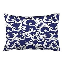 Elegant Navy Blue And White Floral Pattern Throw Pillow Case Cushion Cover 50x75 Cm Two Side E---82866