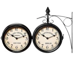 Two Sided Train Station Wall Clock Black Vintage Design Clock Watch