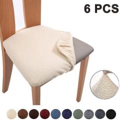 6pcs Stretch Jacquard Chair Seat Covers-xinhan Beige