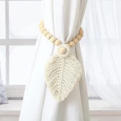 Boho Woven Curtain Ties 2 Pcs Curtain Tiebacks Holder Leaf Macrame Bohemian Art Braided Window Deco