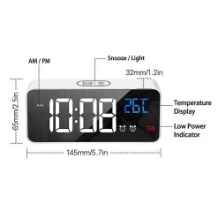 Led Display Digital Alarm Clock, Usb Charging Port, Sound Control, Alarm Ringtones, Volume And Brightness Adjustable, 12/24 H, Snooze Function, Bedroo