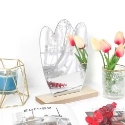 7x Irregular Acrylic Makeup Mirror Decorative Mirror Wooden Base For Bathroom
