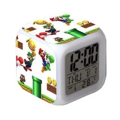 Wekity Super Mario Colorful Alarm Clock Led Square Clock Digital Alarm Clock With Time, Temperature, Alarm, Date