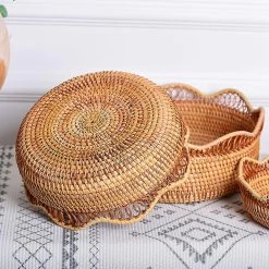 Rattan Fruit Tray Storage Lace Basket Kitchen Storage Supplies Multifunctional Food Beverage Sundri