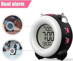 Justup Alarm ClockLoud AlarmAlarm Setting Snooze Function Night Light BedsideClock --- Black Shell Orange