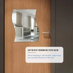 6 Pcs 3d Wave Mirror Sticker Diy Silver Wall Mirror Sticker Acrylic Decal Removable Reflective Stic