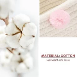 Cotton Woven Storage Basket Cute Pompom Decor Sundries Finishing Box Nordic Cosmetic Toys Organizer