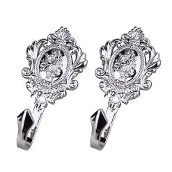 Pair Of Zinc Alloy Vintage Drapery Hooks Rose Pattern Curtain Holdbacks (silver)