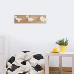 2x Kids Dinosaur Wall Mounted Coat Hooks Wooden Door Hanger For Boys Bedroom Nursery Playroom Decor
