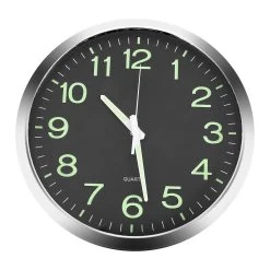 12 Inch Round Luminous Wall Clock Glow In The Dark Non-ticking Indoor Decor -silver