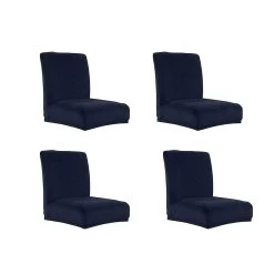 4pcs Stretch Short Back Dining Chair Cover Hotel Bar Stool Slipcover Blue_1