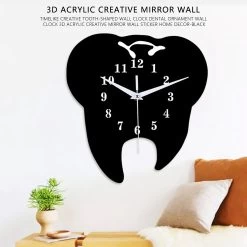 Tooth-shaped Wall Clock Dental Ornament Wall Clock 3d Acrylic Mirror Wall Sticker Home Decor-black