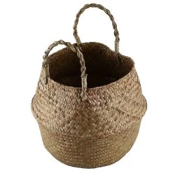 2 Pcs Seagrass Wickerwork Basket Rattan Foldable Hanging Flower Pot Planter Woven Dirty Laundry Hamper Storage Basket Home Decor