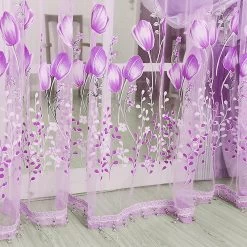 1x2m Tulip Flower Print Tulle Voile Curtain Window Drapery Balcony Room Decor Jikaix Purple