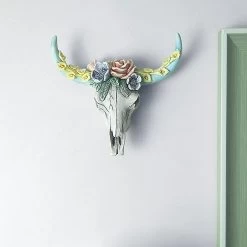 Succulent Cow Skull Ornament Vintage Style Creative Decoration For Home Indoor Wall Decoration Rose