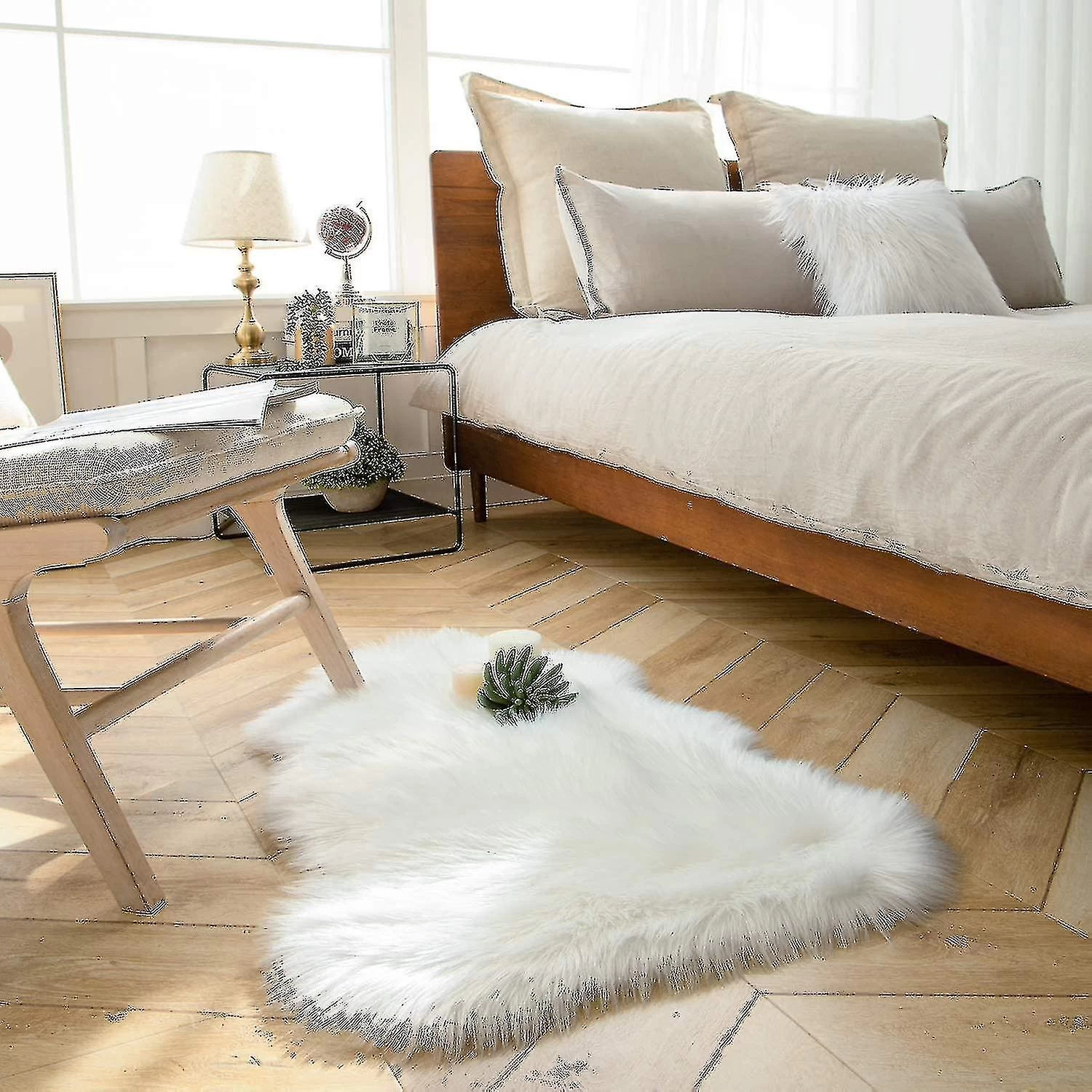 Ashler Ultra Soft Faux Sheepskin Fur Rug White Fluffy Area Rug Shag Rug Carpets For Bedroom Living Room, 2 X 3 Feet - Image 2