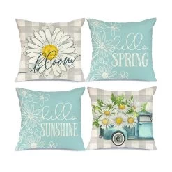 Spring Pillow Covers 18x18 4 Farmhouse Throw Pillows Spring Decorations Pillowcase Home Decor For C