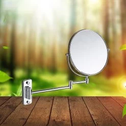 Led Light Wall-mounted Comes Tic Mirror Telescopic Design Magnifying Make-up Mirror Stainless Steel Sliver Brass Smart Lens Bath