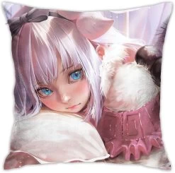 AA-Miss Kobayashi's Dragon Maid Anime Luxury Breathable Cushion Cover, 18x18 Inch Home Living Room Sofa Car Seat Decoration Pillowcase, Soft Square Th
