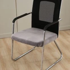 Stretch Velvet Slipcover Gray Office Chair Seat Protector Cover
