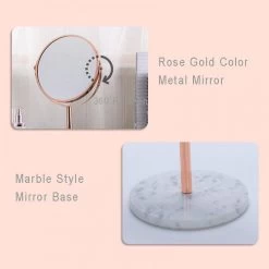 Rose Gold Marble Style Double Sided Vanity Mirror Magnifying Desktop Vanity Mirror 360 Degree Rotation | Bath Mirror