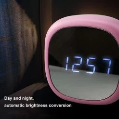 LED Display Makeup Mirror USB/Battery Electronic Digital Alarm Clock Thermometer City Green