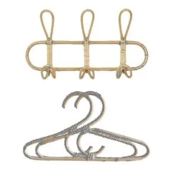 1 Pcs 40x20cm Rattan Wall Hooks Kids Garments Organizer Rack & 2pcs 31 X 18cm Rattan Clothes Hanger