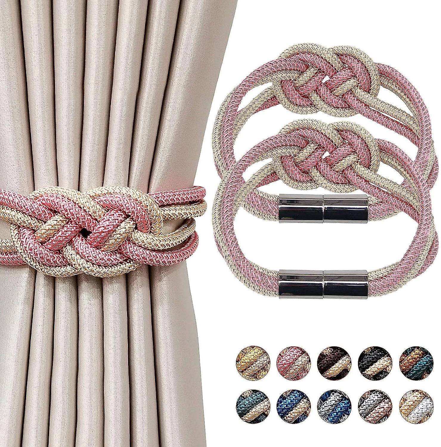 2 Pack Magnetic Curtain Tiebacks, Upgrade Nordic Simple Style Drape Tie Backs With Double Color Weave Rope Knot, Decorative Curtain Holdbacks For Home - Image 5