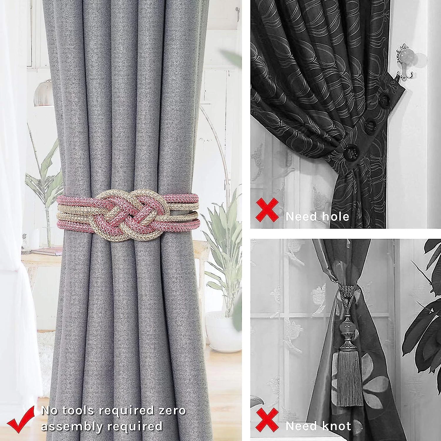 2 Pack Magnetic Curtain Tiebacks, Upgrade Nordic Simple Style Drape Tie Backs With Double Color Weave Rope Knot, Decorative Curtain Holdbacks For Home - Image 4