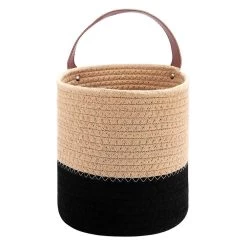 Woven Hanging Basket Storage With Leather Handle, Shelf Basket Organizer For Plants Home Decor