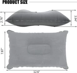 2 Pack Gray Ultralight Inflatable Pillow Small Squared Flocked Fabric Air Pillow For Hiking,Camping,