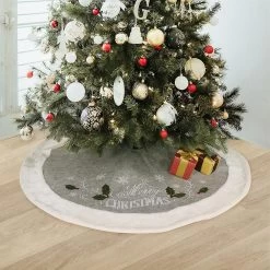 Christmas Tree Skirt 48inch English Letters Leaf Carpet Decorative Rug Mat