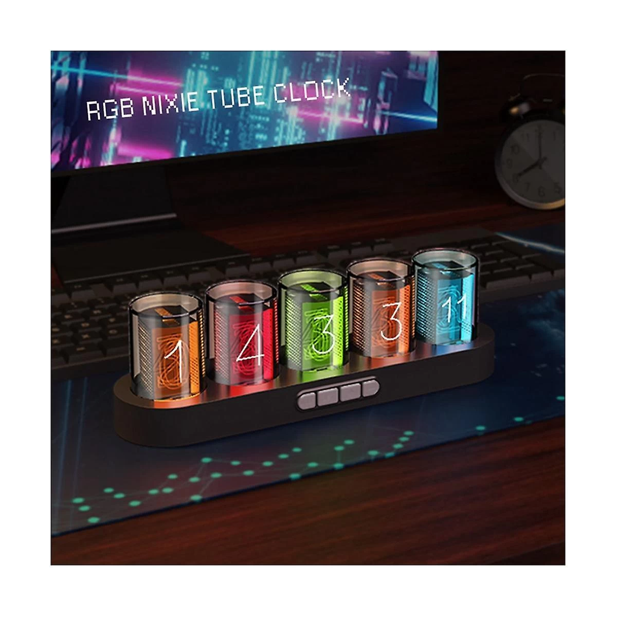 Digital Nixie Tube Clock With Rgb Led Glows For Home Desktop Decoration. Desktop Decoration Digital